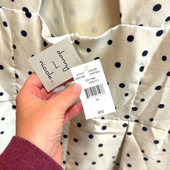 NWT Danny and Nicole White Polka Dot Dress with Black Lace Trim - Picture 3 of 8